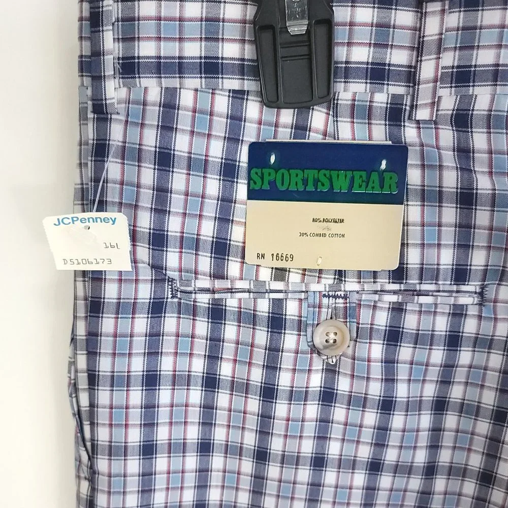 Vtg Sportswear Casual Pants Men's 38 Blue White Plaid Grandpacore Punk Ugly - Picture 6 of 10